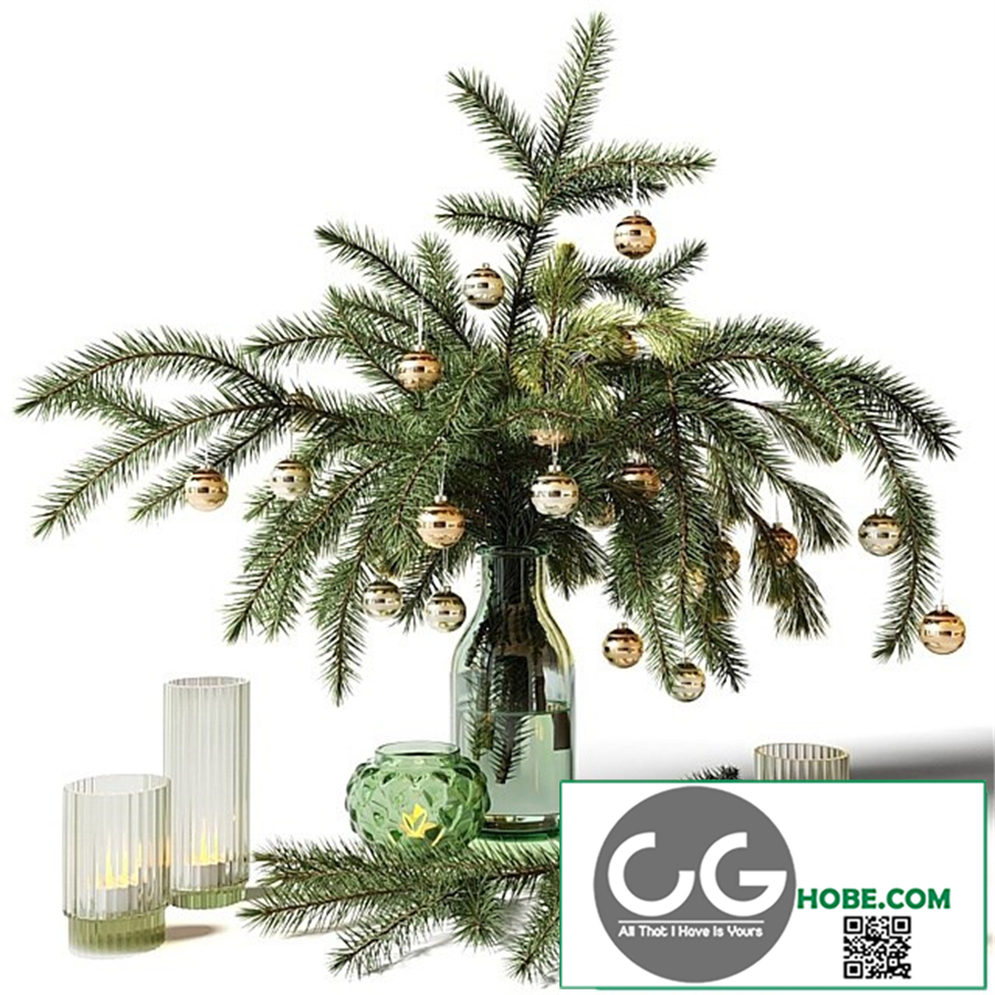 New Year's bouquet of fir branches in a glass vase