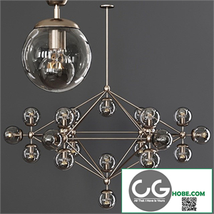 Modo 6 Sided Chandelier 21 Globes Bronze and Gray Glass