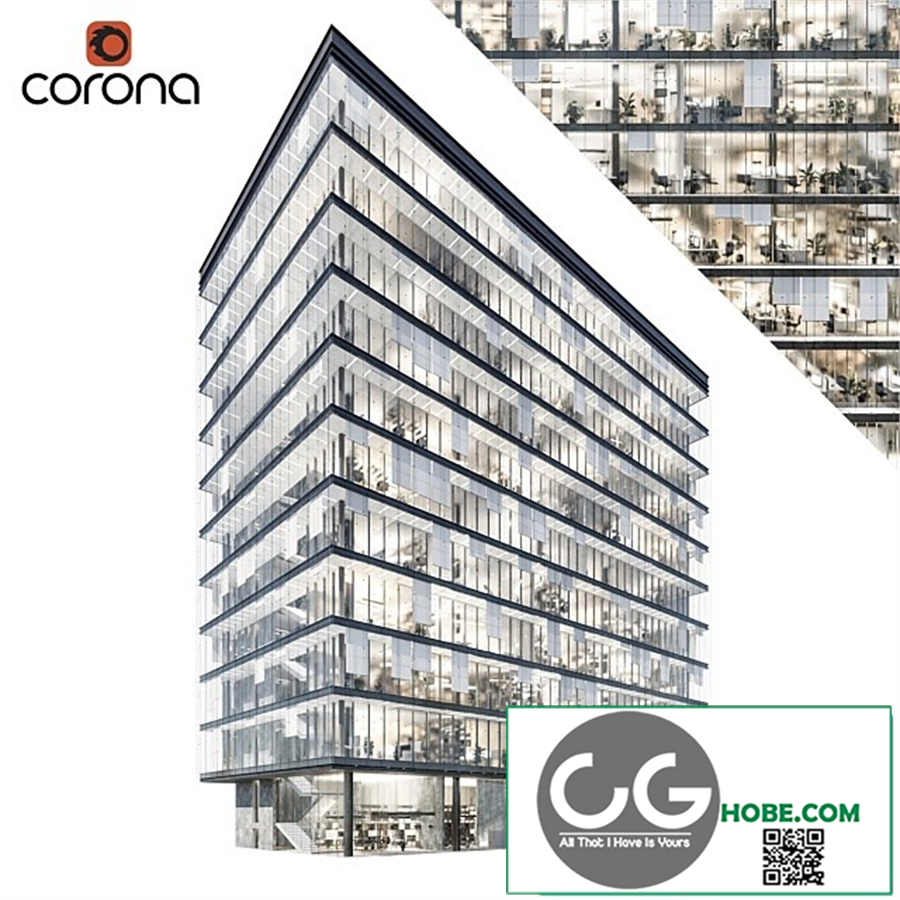 Modern office building 04 | night + interiors