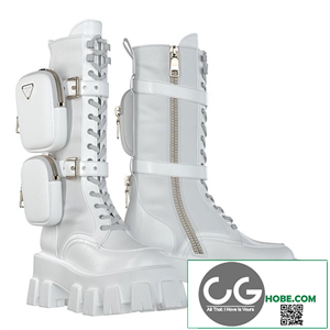 PRADA Brushed rois leather and nylon Monolith boots white