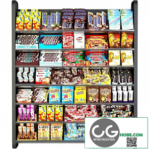 Shelf in the supermarket with sweets. Chocolate