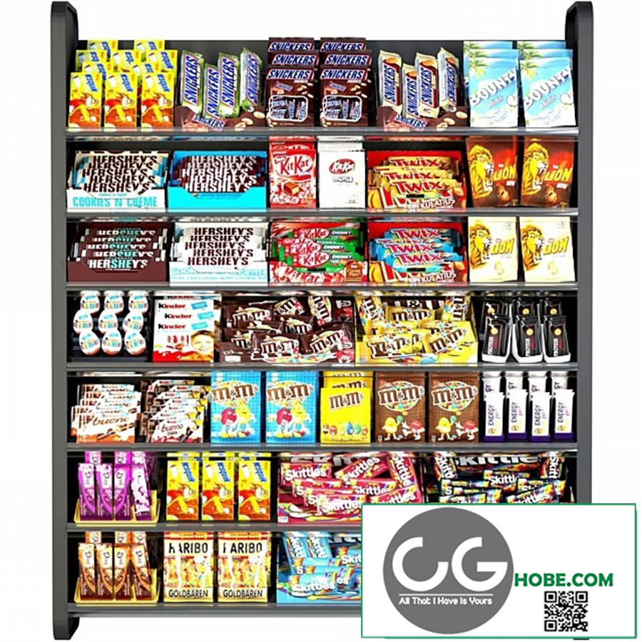 Shelf in the supermarket with sweets. Chocolate
