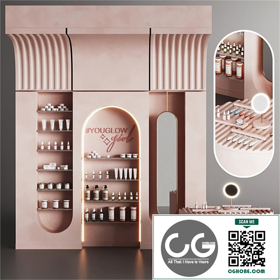 Cosmetics set in pink