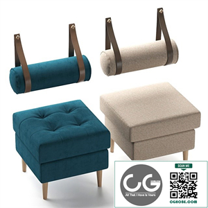 Set of poufs Siteno and Deans in 6 colors (Barhat Blue / Ocean / Gray; Textile Yellow / Blue / Light) from Divanru