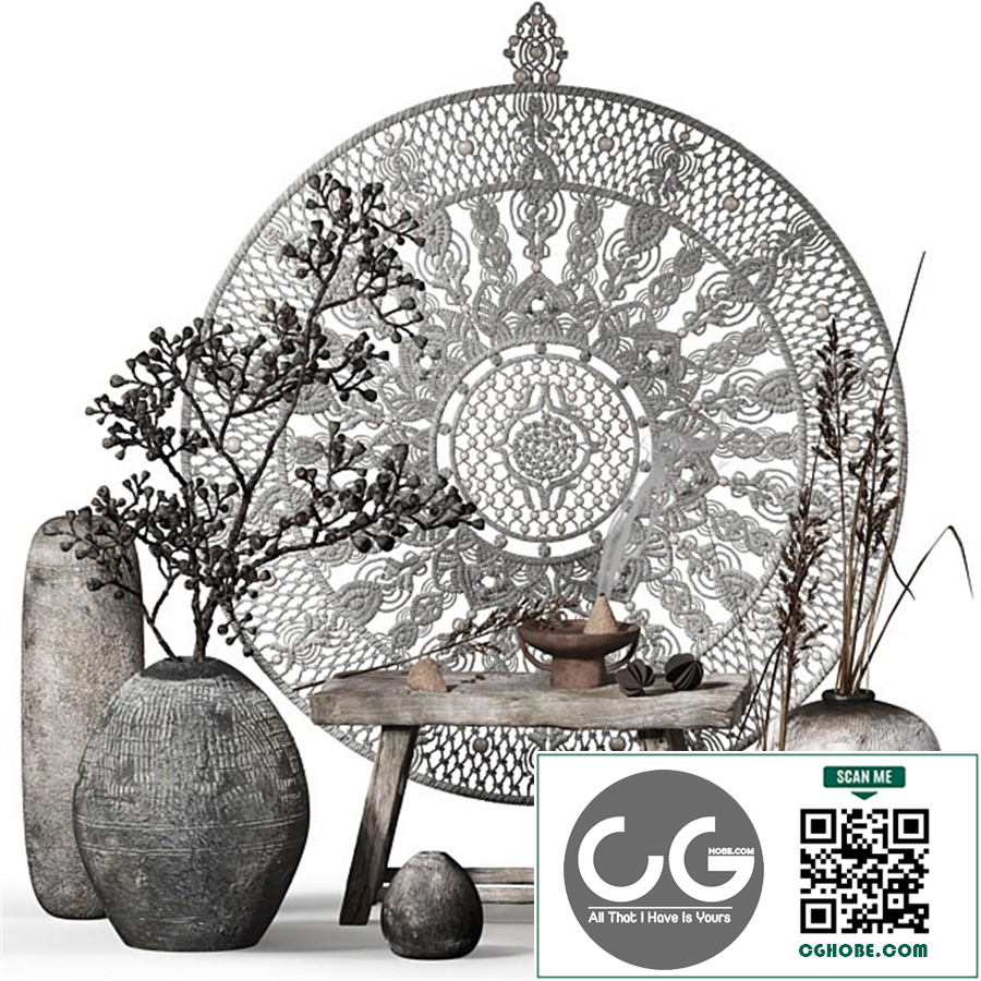 Decorative set 015 with Macrame panno