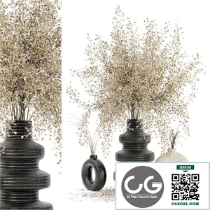 Indoor Dry Plants in rusty Concrete Pots - Set 288