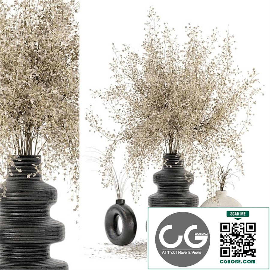Indoor Dry Plants in rusty Concrete Pots - Set 288