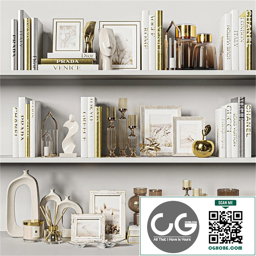 Decorative Set 37. White and gold books.