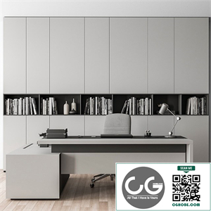 Boss Desk with Library Gray Set - Office Furniture 249