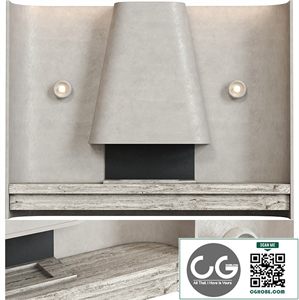 Beige composition with fireplace