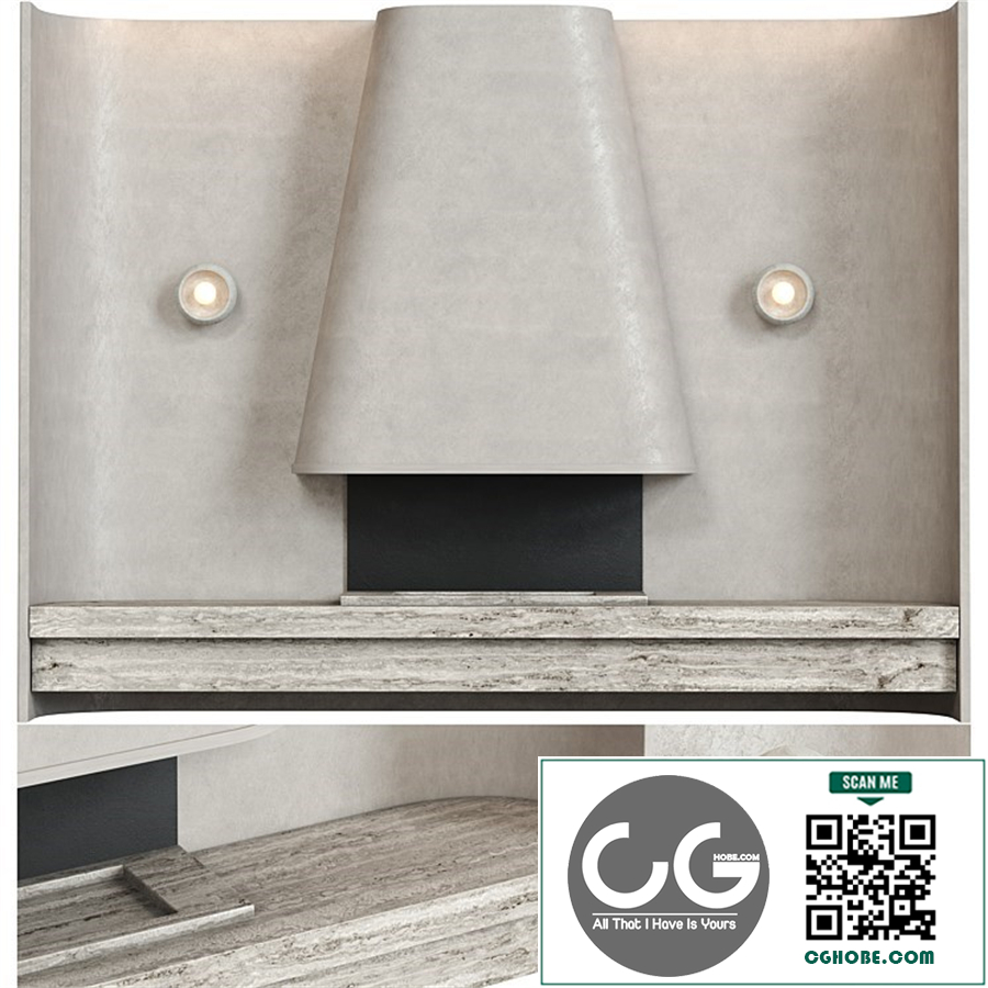 Beige composition with fireplace