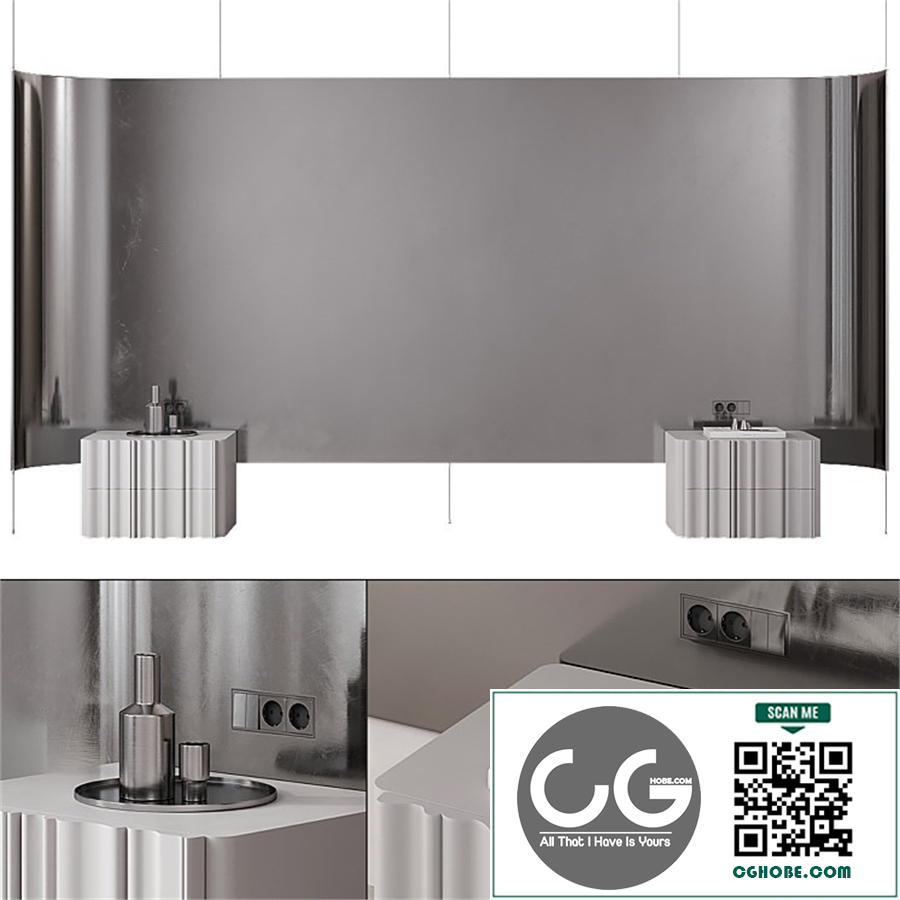 Bedroom headboard with metallic