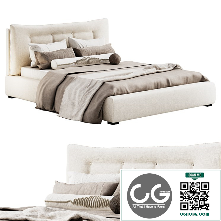 Tipton Ivory Tufted Queen Bed from CB2