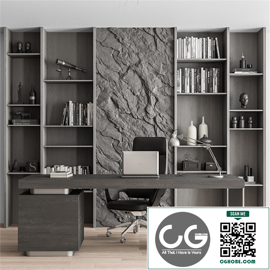 Boss Desk and Library Gray Set - Office Furniture 284
