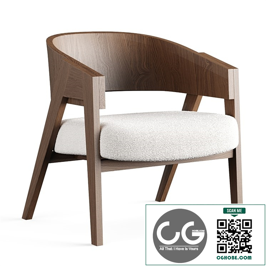 Walnut armchair with terry cloth upholstery, Charly