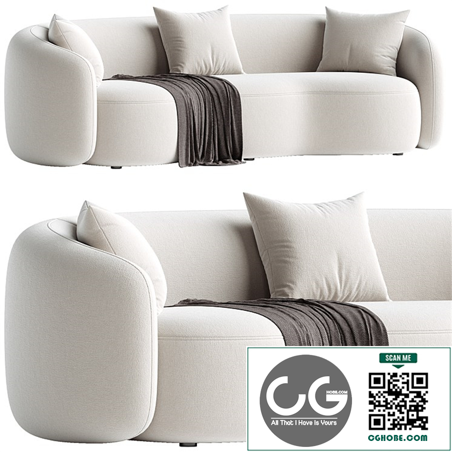 Boucle Fabric Upholstered Curved Sofa