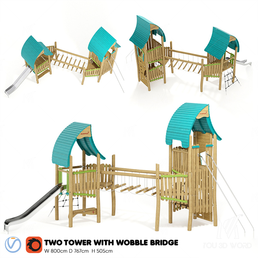 Kompan Two Tower with Wobble Bridge