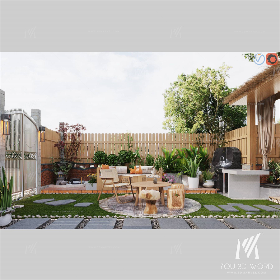 Modern courtyard garden 3d model