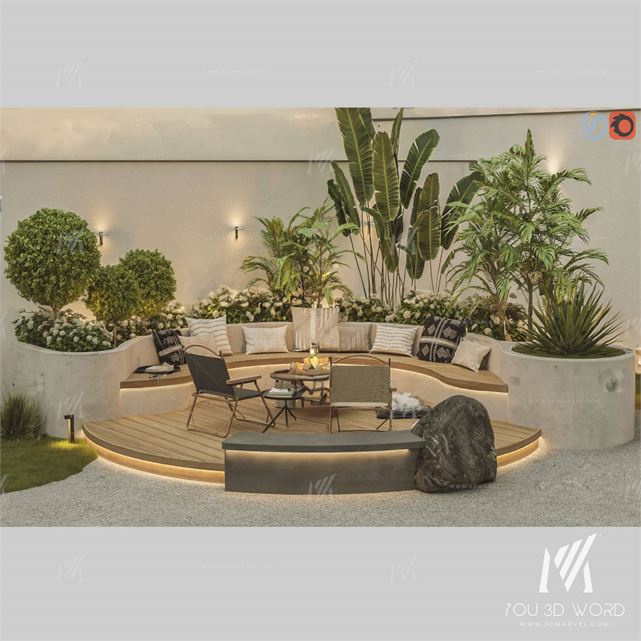 Landscape tree pool outdoor tables and chairs 3d model