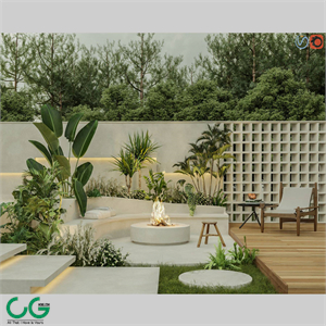 Courtyard garden fireplace 3d model
