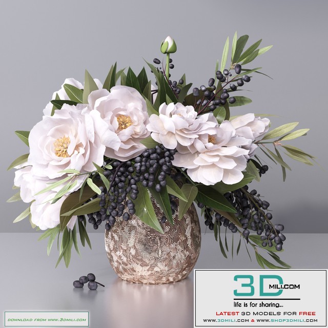 Flower Arrangement- peony grape leaf twig vase