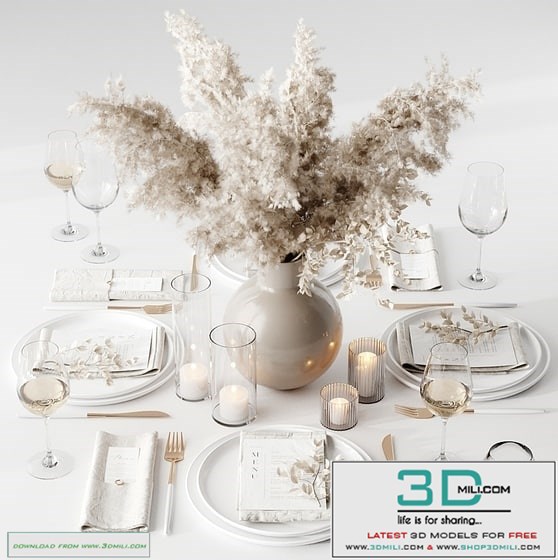 Serving set with dried flowers