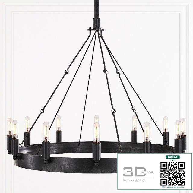 Restoration Hardware CAMINO VINTAGE FILAMENT ROUND CHANDELIER 26 Black